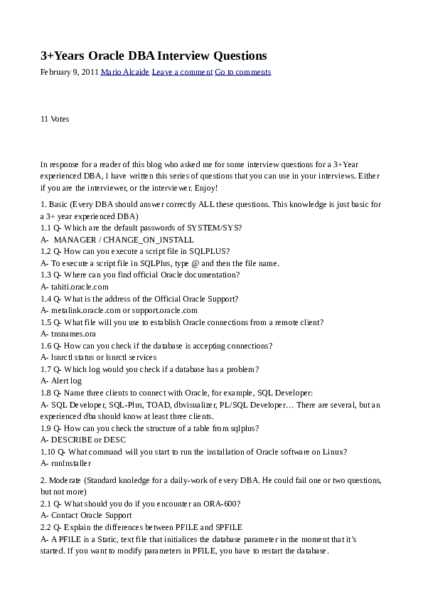 3+Years Oracle DBA Interview Questions shahbaz khan Academia.edu