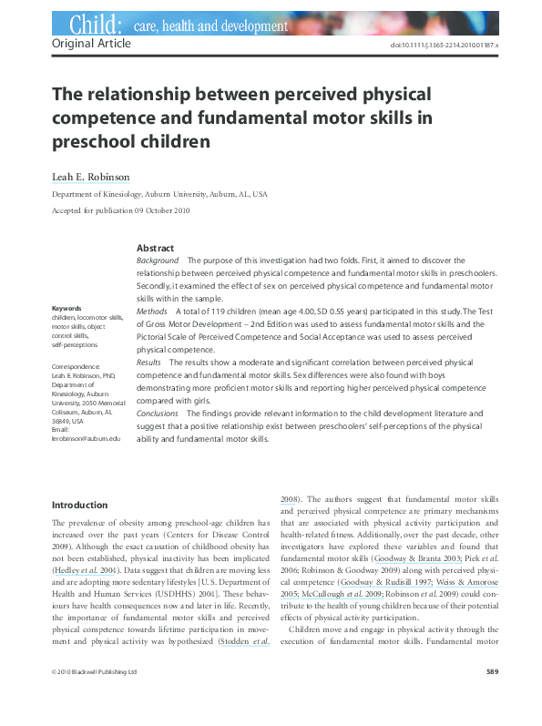 (PDF) The relationship between perceived physical competence and ...
