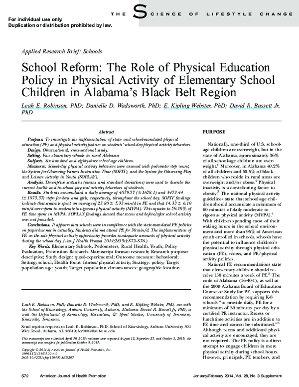 (PDF) School Reform: The Role of Physical Education Policy in Physical ...