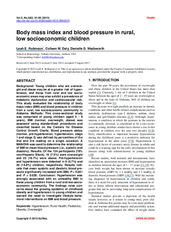 (PDF) Body mass index and blood pressure in rural, low socioeconomic ...