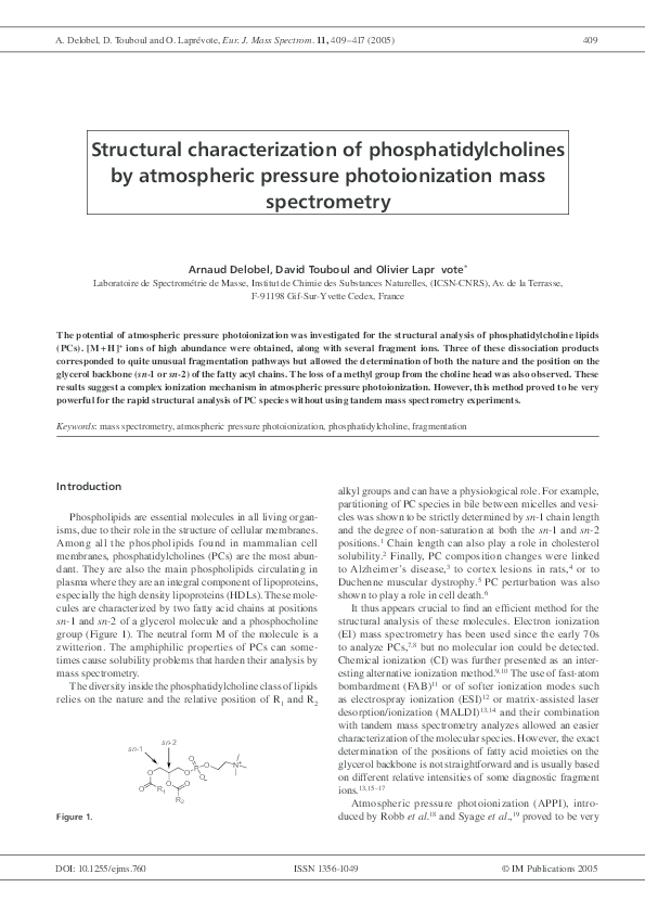 (PDF) Structural characterization of phosphatidylcholines by