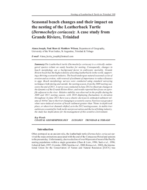 (PDF) Seasonal beach changes and their impact on the nesting of the