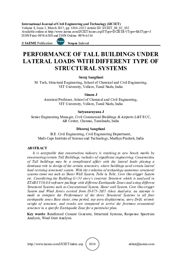 (PDF) PERFORMANCE OF TALL BUILDINGS UNDER LATERAL LOADS WITH DIFFERENT ...