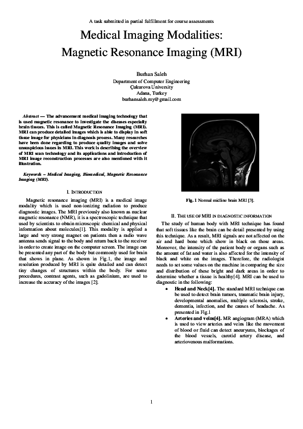 (PDF) Medical Imaging Modalities Resonance Imaging (MRI