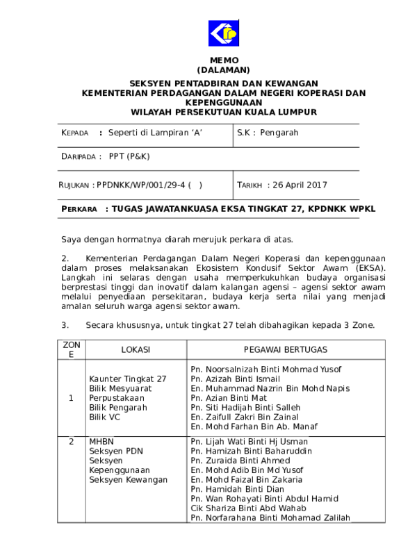  DOC MEMO DALAMAN EKSA TINGKAT Joe Bahran Academia edu