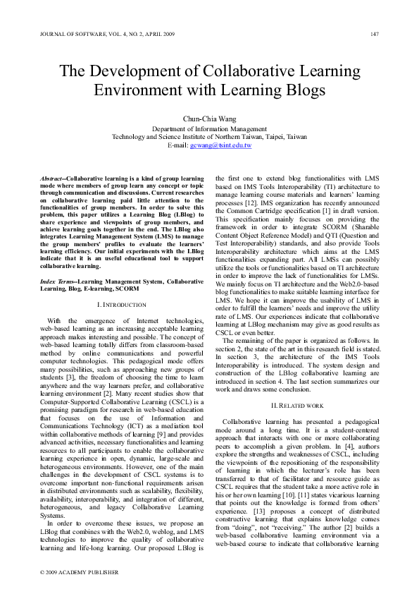 (PDF) The Development of Collaborative Learning Environment with ...