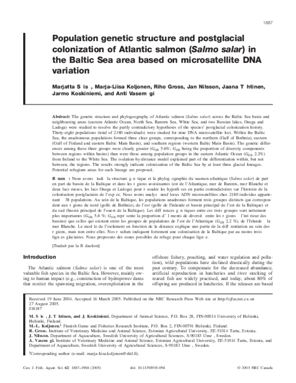 (PDF) Population genetic structure and postglacial colonization of ...