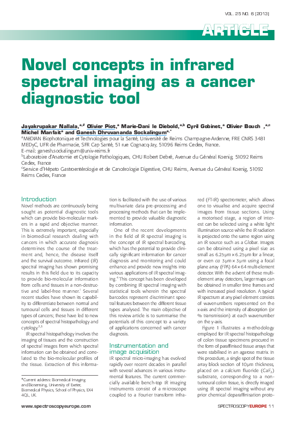 (PDF) Novel concepts in infrared spectral imaging as a cancer ...