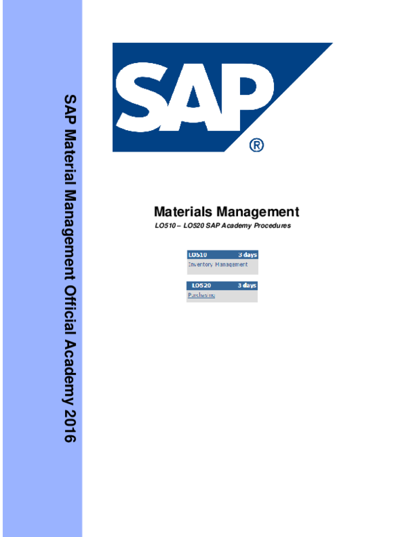 (PDF) Materials Management LO510 LO520 SAP Academy Procedures Reham