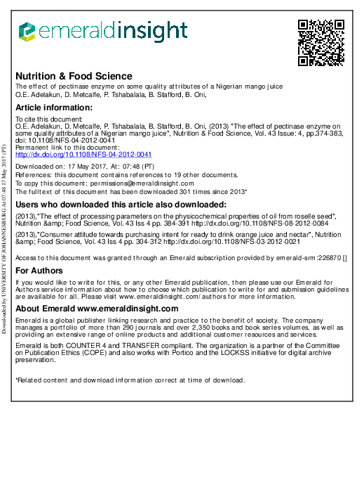 (PDF) The effect of pectinase enzyme on some quality attributes of a