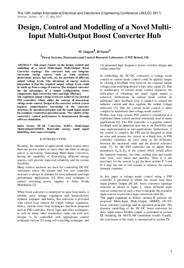 (PDF) Design, Control and Modelling of a Novel Multi- Input Multi ...