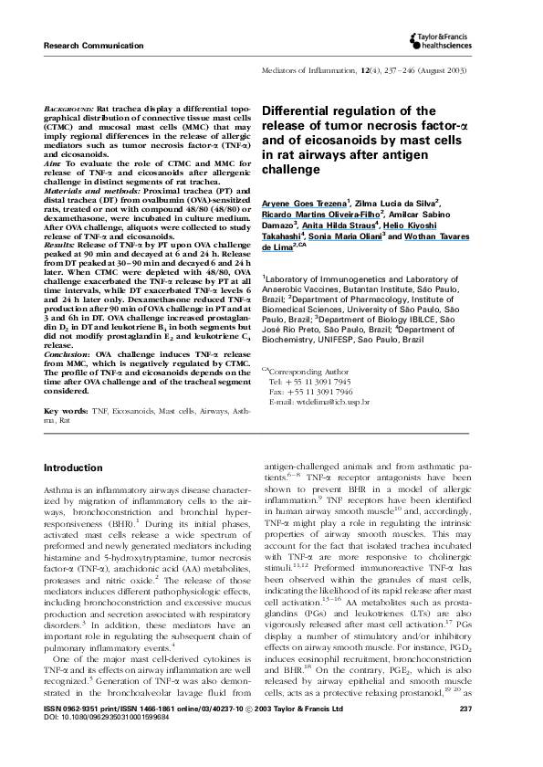 (PDF) Differential regulation of the release of tumor necrosis factor-α ...