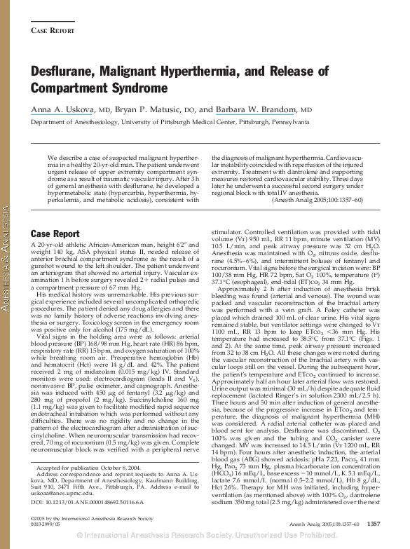 (PDF) Desflurane, Malignant Hyperthermia, and Release of Compartment
