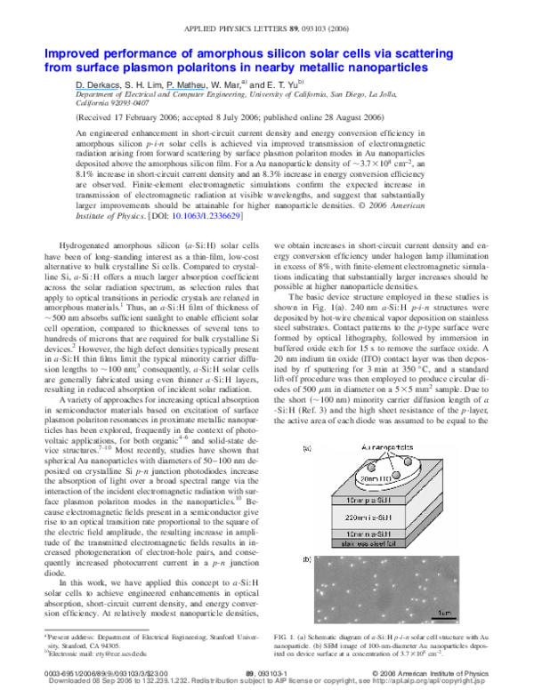 (PDF) Improved performance of amorphous silicon solar cells via ...