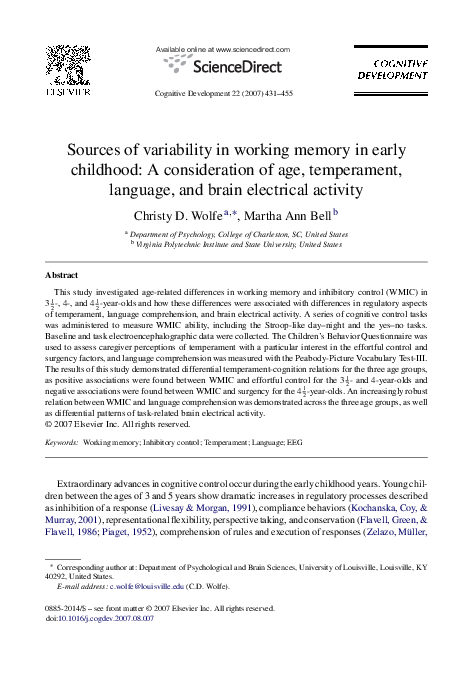(PDF) Sources of variability in working memory in early childhood: A ...