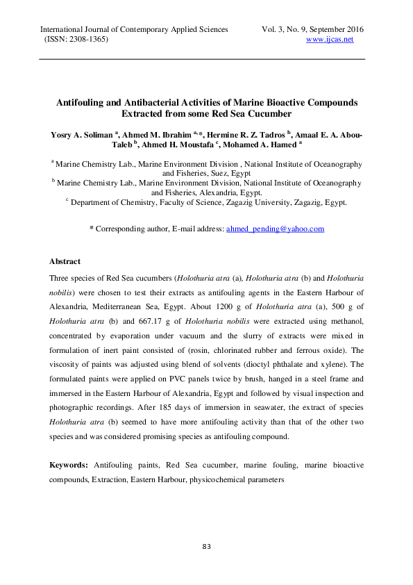 (PDF) Antifouling and Antibacterial Activities of Marine Bioactive ...