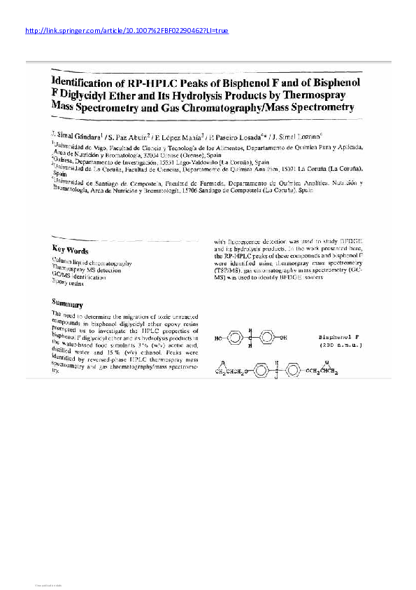 (PDF) Identification of RP-HPLC Peaks of Bisphenol F and of Bisphenol F ...