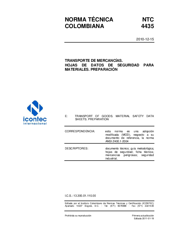 (PDF) NORMA TÉCNICA NTC COLOMBIANA 4435 TRANSPORTE DE MERCANCÍAS. HOJAS ...