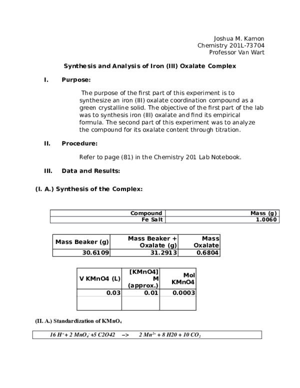 The preparation of oxalate complexes of iron biology essay image