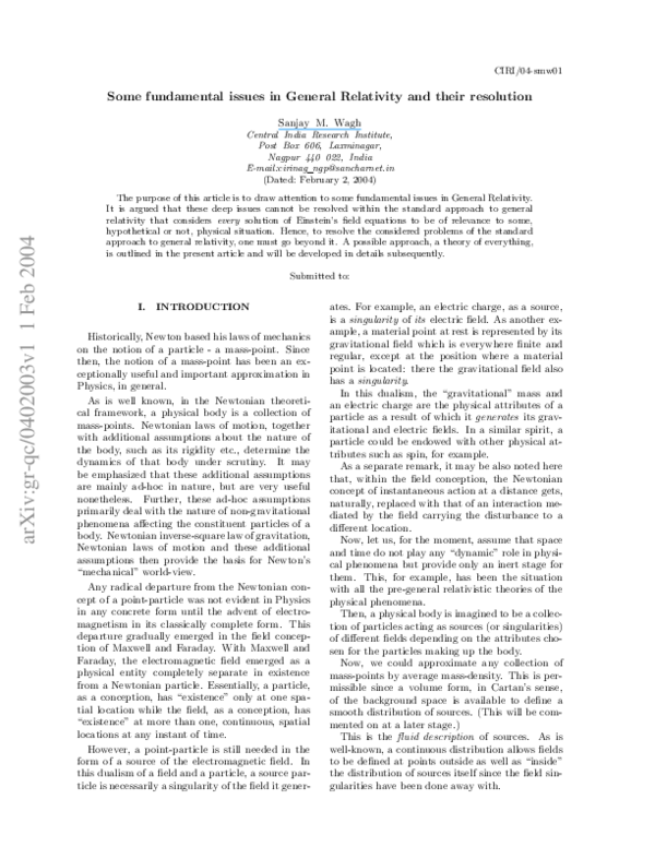(PDF) Some fundamental issues in General Relativity and their resolution