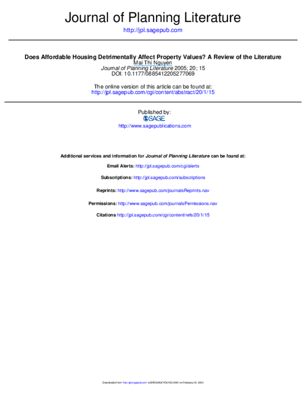 (PDF) Does Affordable Housing Detrimentally Affect Property Values? A