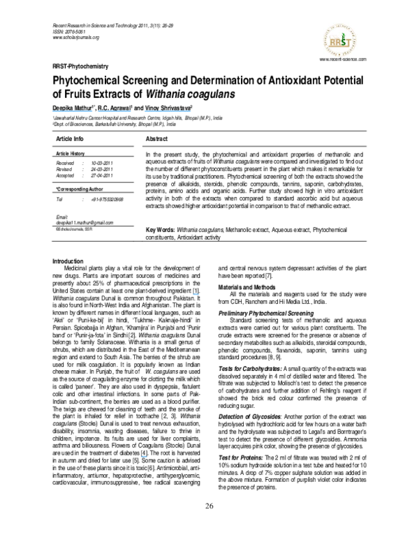 (PDF) Phytochemical Screening and Determination of Antioxidant ...