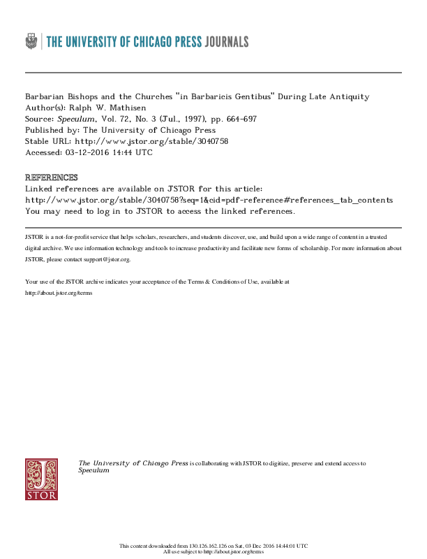 Barbarian Bishops and the Churches" in barbaricis gentibus" during Late Antiquity