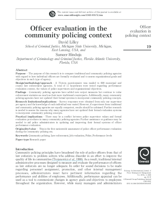 (PDF) Officer evaluation in the community policing context