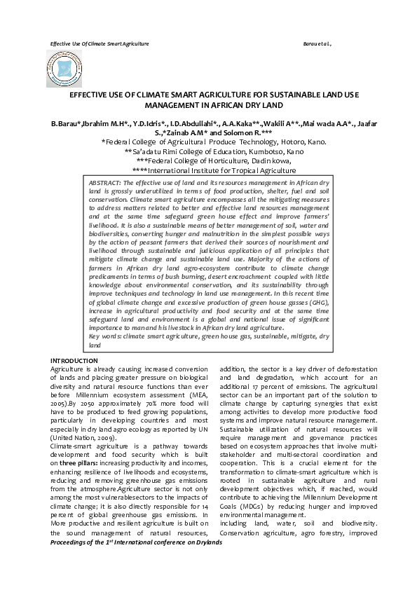 (PDF) Effective Use Of Climate Smart Agriculture EFFECTIVE USE OF ...