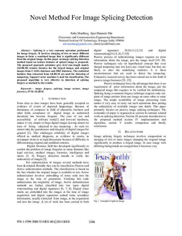 (PDF) Novel method for image splicing detection