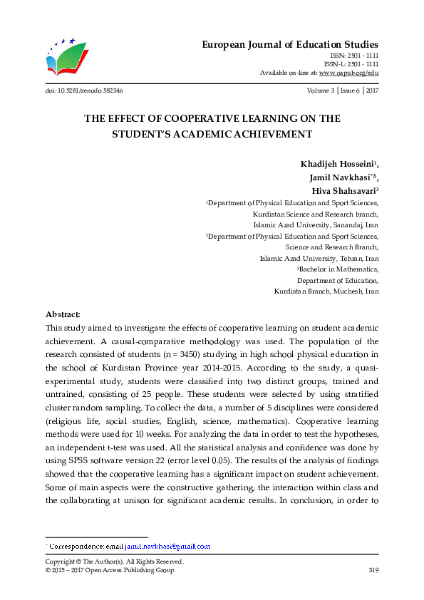 (PDF) THE EFFECT OF COOPERATIVE LEARNING ON THE STUDENT’S ACADEMIC ...