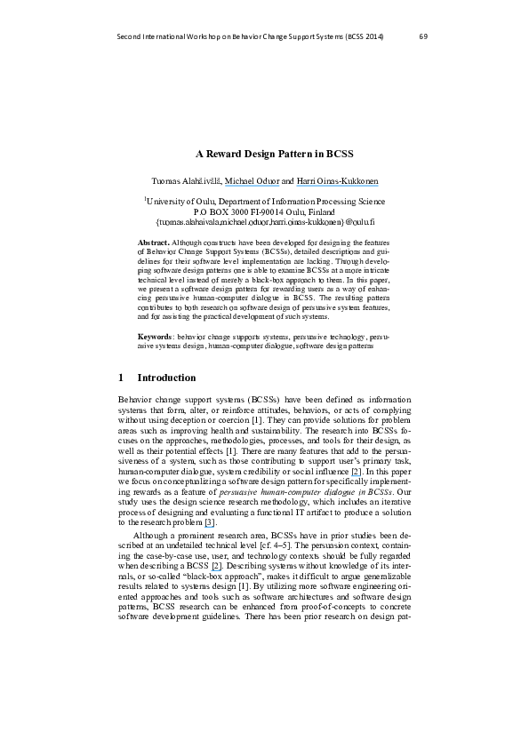 (PDF) A Reward Design Pattern in BCSS