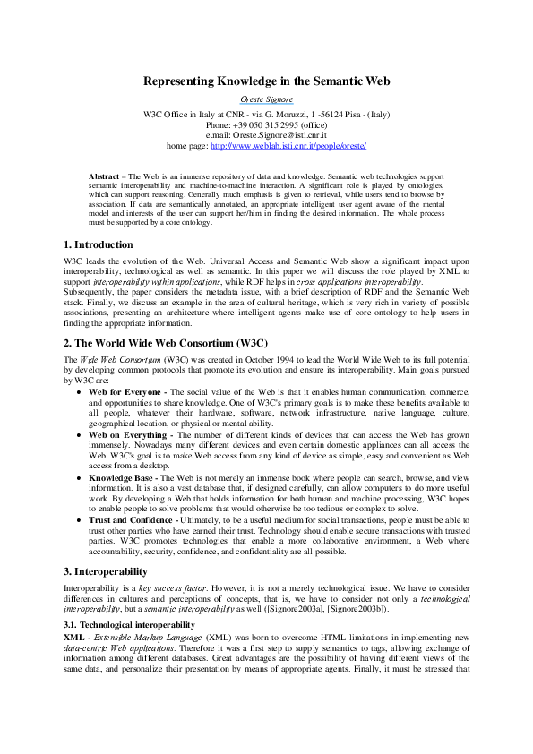 (PDF) Representing Knowledge in the Semantic Web