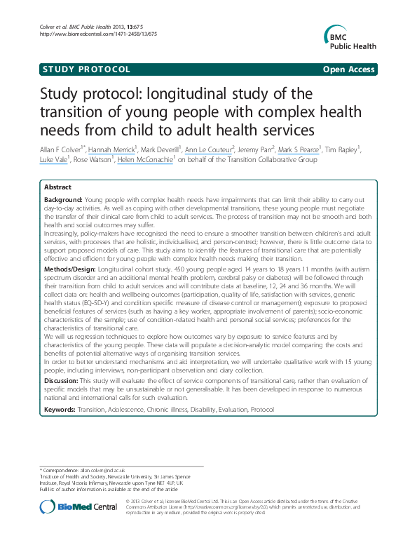 (PDF) Study protocol: longitudinal study of the transition of young ...