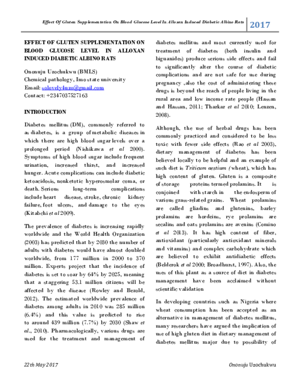 (PDF) EFFECT OF GLUTEN SUPPLEMENTATION ON BLOOD GLUCOSE LEVEL IN ...
