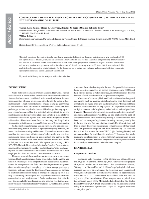 (PDF) Turbidimetric determination of sulphate in waters employing flow