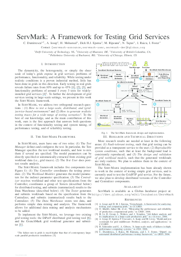 (PDF) ServMark: A Framework for Testing Grid Services