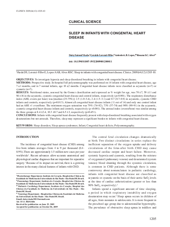 (PDF) Sleep in infants with congenital heart disease