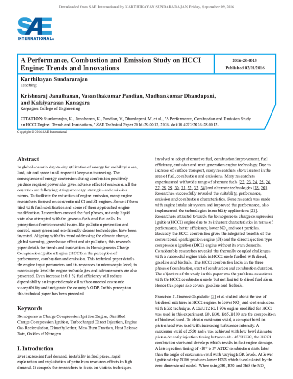 (PDF) A Performance, Combustion and Emission Study on HCCI Engine ...