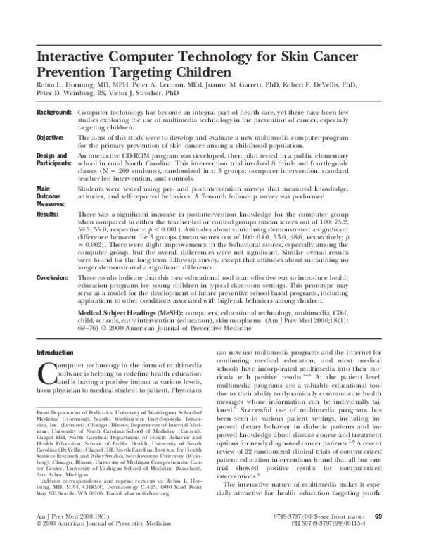 (PDF) Interactive computer technology for skin cancer prevention ...