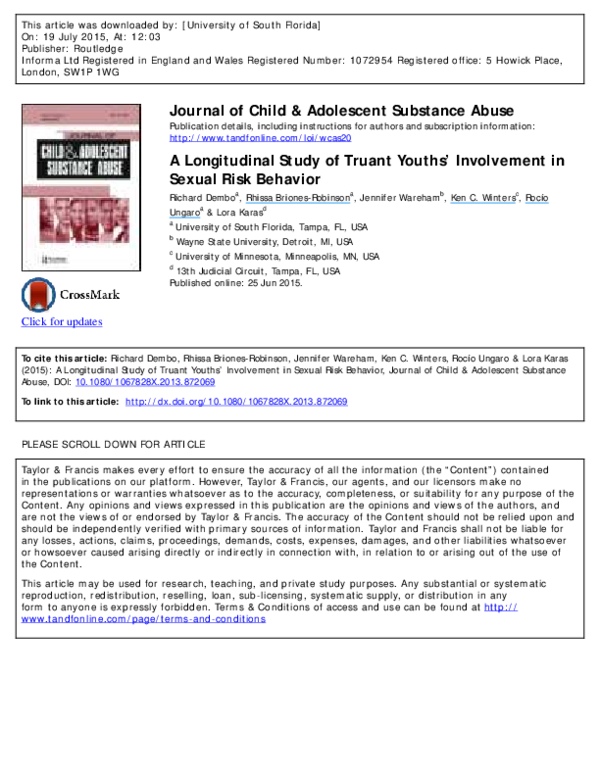 (PDF) A Longitudinal Study of Truant Youths’ Involvement in Sexual Risk ...