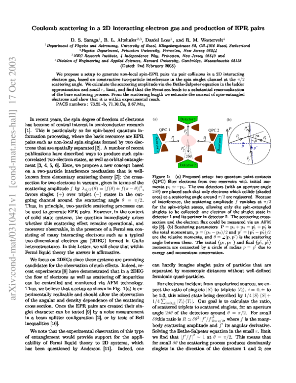 (PDF) Coulomb Scattering in a 2D Interacting Electron Gas and ...