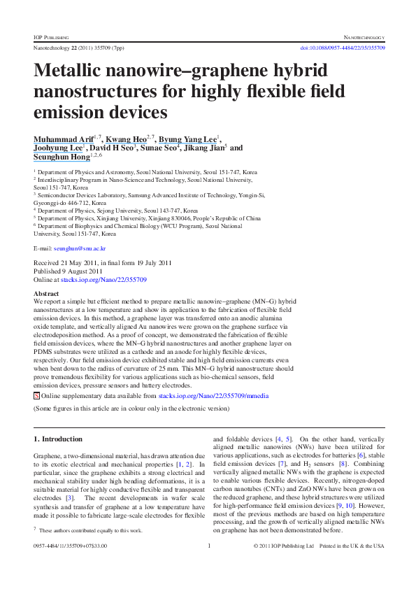(PDF) Metallic nanowire–graphene hybrid nanostructures for highly ...