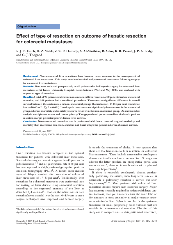 (PDF) Effect of type of resection on outcome of hepatic resection for ...