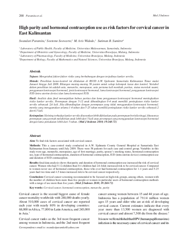 (PDF) High parity and hormonal contraception use as risk factors for ...