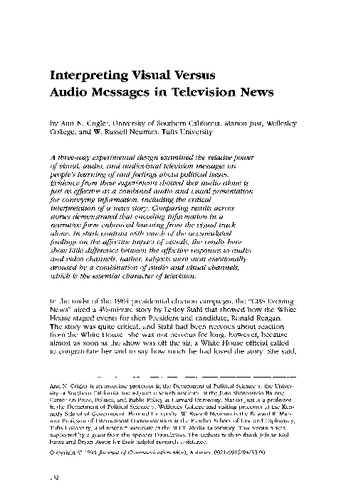 (PDF) Interpreting Visual Versus Audio Messages in Television News