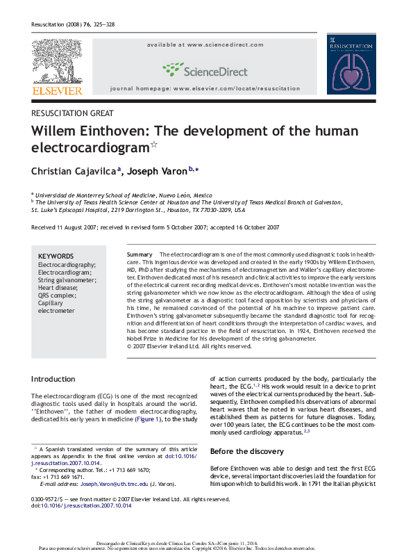(PDF) Willem Einthoven: The development of the human electrocardiogram
