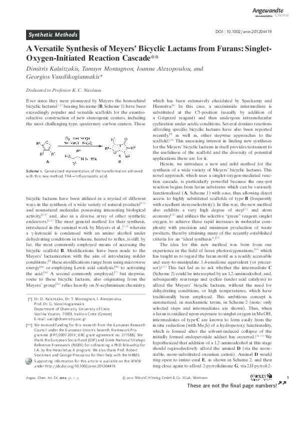 (PDF) A Versatile Synthesis of Meyers’ Bicyclic Lactams from Furans ...
