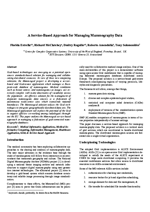 (PDF) A Service-Based Approach for Managing Mammography Data