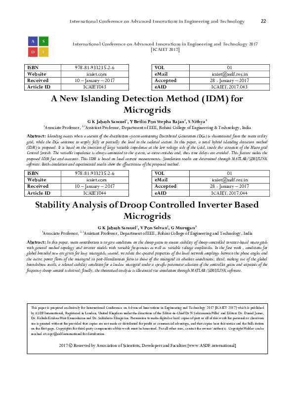 (PDF) A New Islanding Detection Method (IDM) for Microgrids